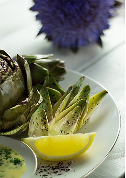 Steamed artichoke with lemon-mustard vinaigrette