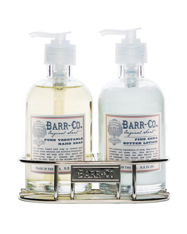 BARR-CO Original Scent Hand Soap & Shea Butter Lotion Duo with Caddy 